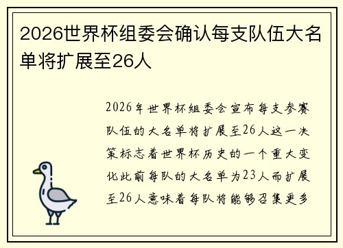 2026世界杯组委会确认每支队伍大名单将扩展至26人